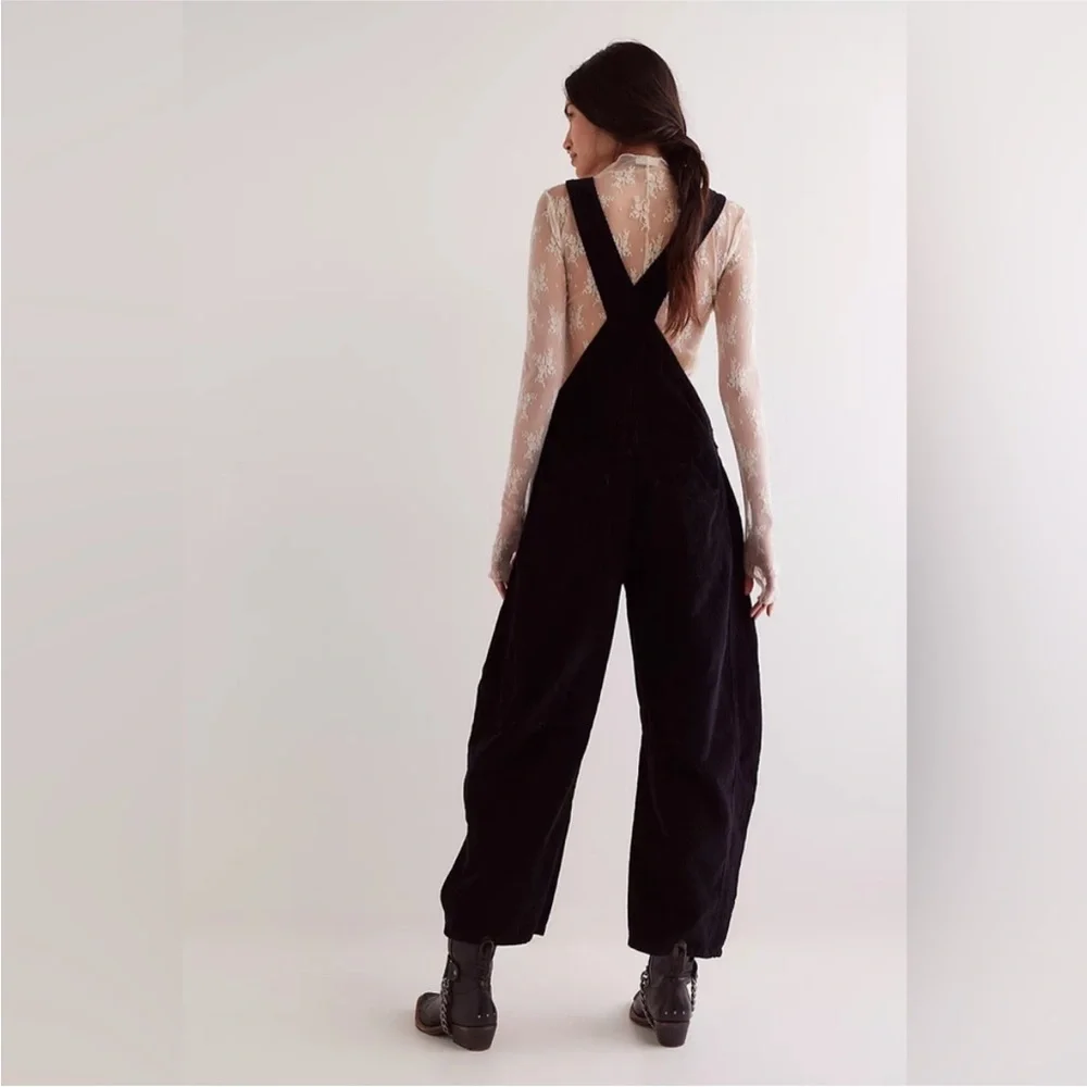 Free People We The Free Good Luck Cord Overalls Black